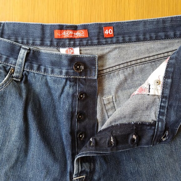 Ed Hardy 40 x 34 Embroidered Button Fly Blue Jeans by Christian Audigier - Picture 7 of 13